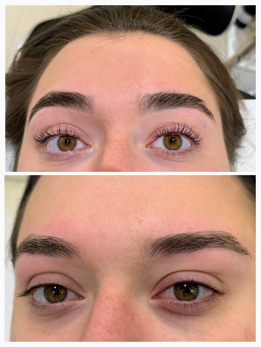 Brow lamination before and after on a client at Urban Brows Edmonton
