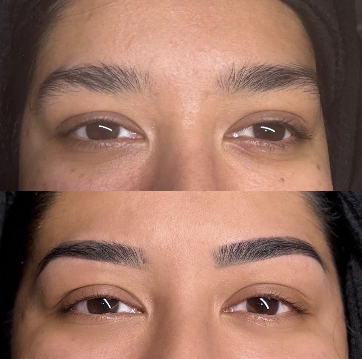 Eyebrow threading close-up showing shaped brows
