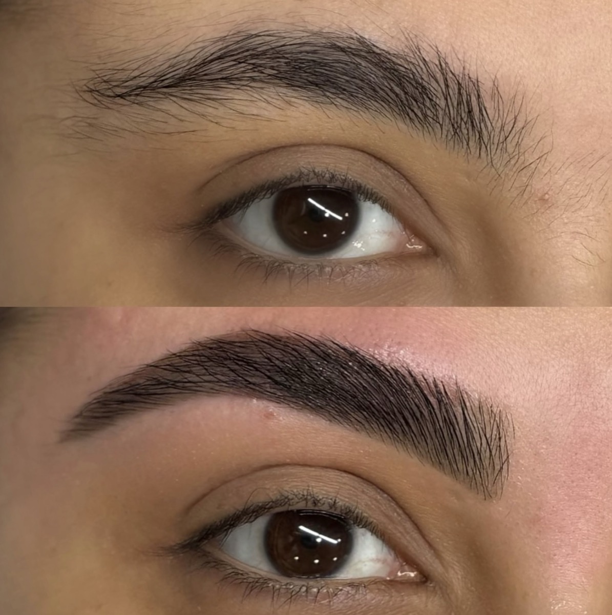 Professional henna brow treatment showing defined shape