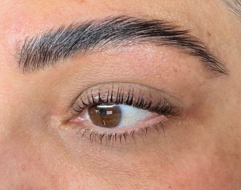 Lifted lashes and laminated brows on a client at Urban Brows Edmonton